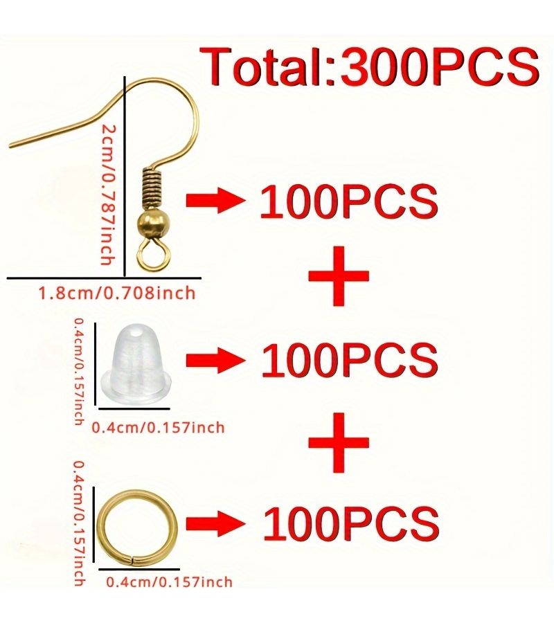 About 300 Pcs Multicolor Earring Set Earring Hook Open Jump Ring And Earplug With Single Loop Earhook Large Earhook And Small Earplug For DIY Jewelry Making - Image 5