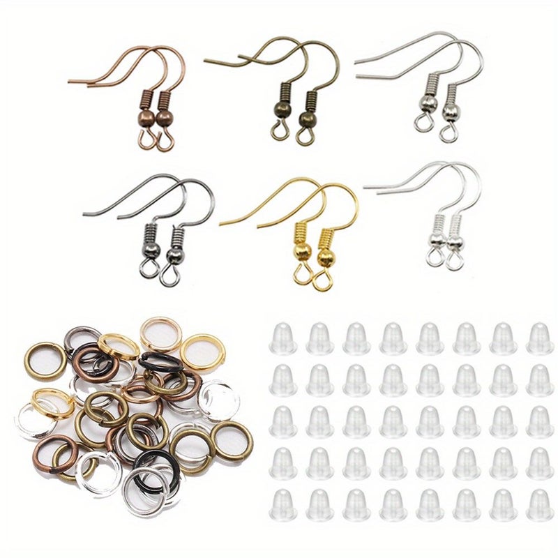 About 300 Pcs Multicolor Earring Set Earring Hook Open Jump Ring And Earplug With Single Loop Earhook Large Earhook And Small Earplug For DIY Jewelry Making - Image 1