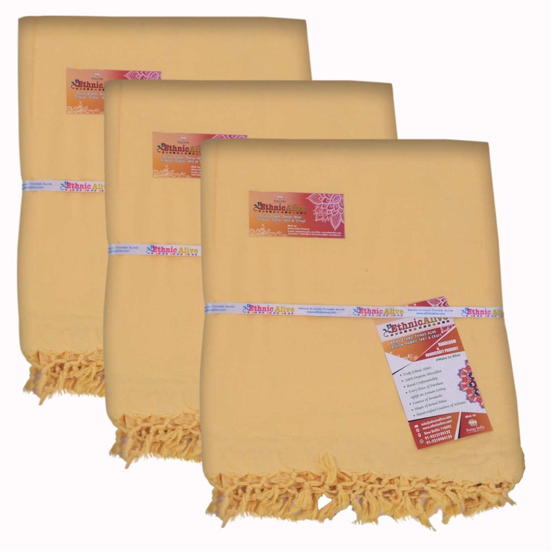 EthnicAlive Bhagalpuri Handloom Bomboo Blande Pure Dull Chadar Chadar for Summer|Mild Winter and Also for Ranny Season in Yellow Colour Pack of 3 (Size 220x125cm) - Image 1