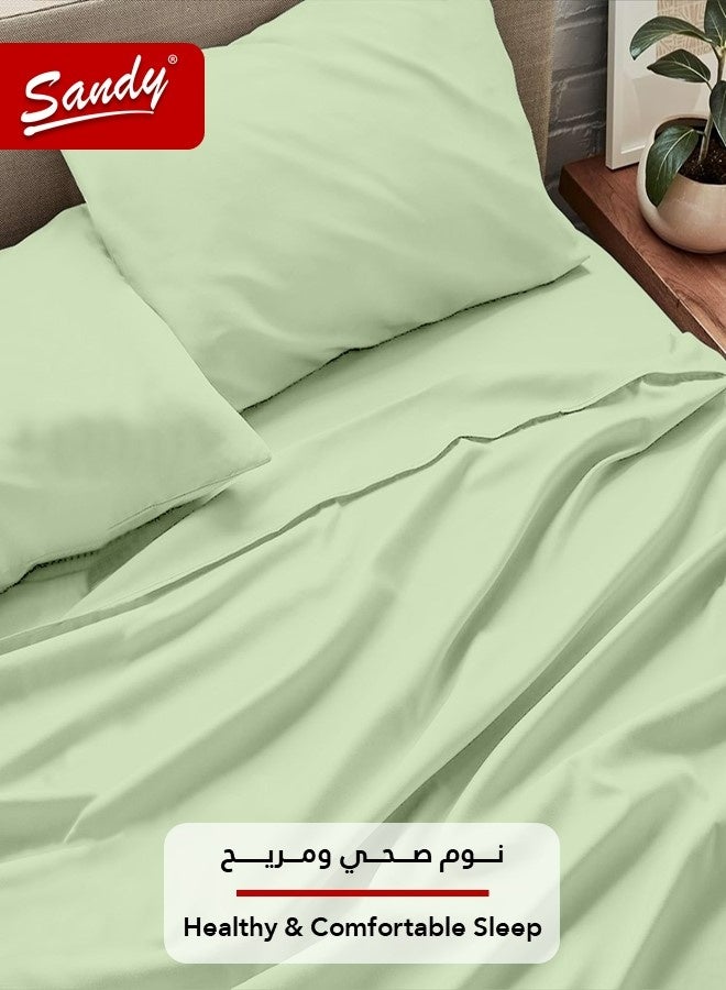 ساندي طقم شراشف سرير ساندي فاخر بجودة الفنادق شرشف مسطح وشرشف مطاط مع أغطية وسائد، طقم من أربعة قطع، شديد النعومة وجيد التهوية وبارد, مقاس نفر ونص دبل (205 × 243 سم & 140 × 200 +30 سم), جرين تي - Image 3