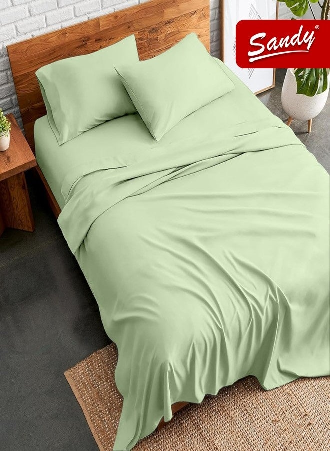 ساندي طقم شراشف سرير ساندي فاخر بجودة الفنادق شرشف مسطح وشرشف مطاط مع أغطية وسائد، طقم من أربعة قطع، شديد النعومة وجيد التهوية وبارد, مقاس نفر ونص دبل (205 × 243 سم & 140 × 200 +30 سم), جرين تي - Image 1