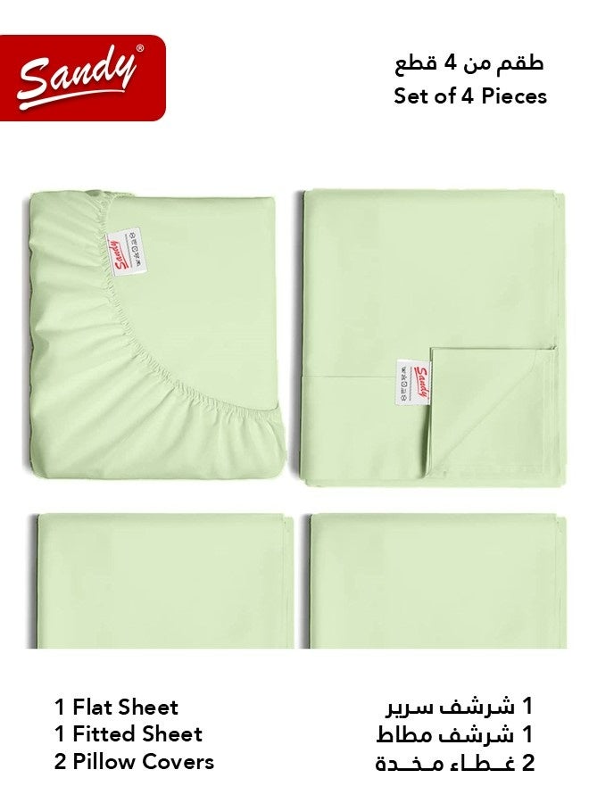 ساندي طقم شراشف سرير ساندي فاخر بجودة الفنادق شرشف مسطح وشرشف مطاط مع أغطية وسائد، طقم من أربعة قطع، شديد النعومة وجيد التهوية وبارد, مقاس نفر ونص دبل (205 × 243 سم & 140 × 200 +30 سم), جرين تي - Image 2