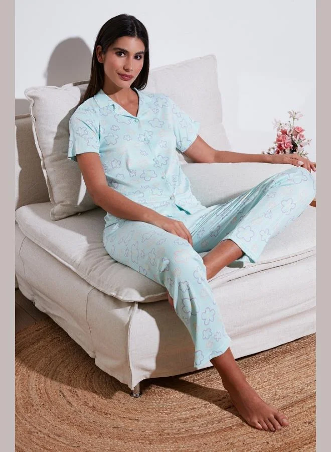 Lela Lela Regular Fit Shirt Collar Short Sleeve Pajama Set Women's PAJAMA SET 65780124
