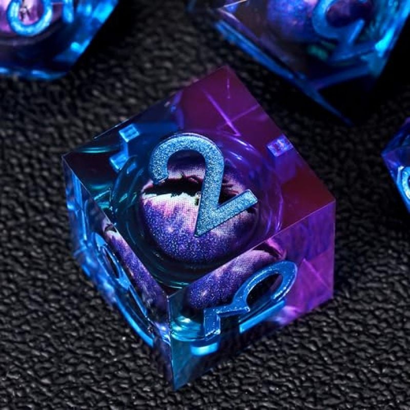 Handmade Sharp-Edged Liquid-Core Resin Dice with Cat Eyes, 7-Piece Beholder Dragon Eye DND Dice Set with Gift Box for Dungeons and Dragons Role-Playing Games - Image 3