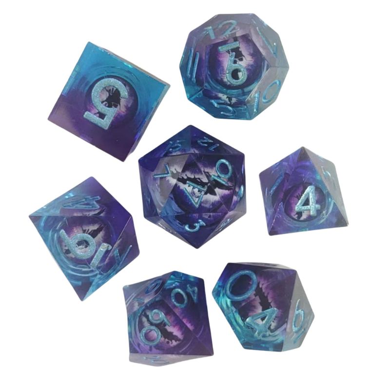 Handmade Sharp-Edged Liquid-Core Resin Dice with Cat Eyes, 7-Piece Beholder Dragon Eye DND Dice Set with Gift Box for Dungeons and Dragons Role-Playing Games - Image 1