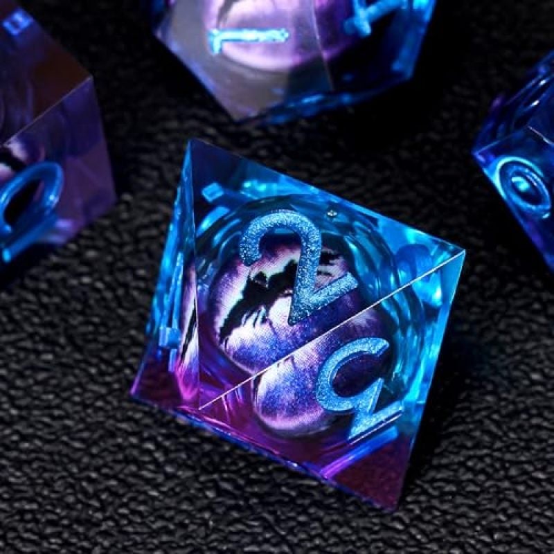 Handmade Sharp-Edged Liquid-Core Resin Dice with Cat Eyes, 7-Piece Beholder Dragon Eye DND Dice Set with Gift Box for Dungeons and Dragons Role-Playing Games - Image 4