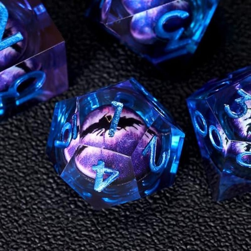 Handmade Sharp-Edged Liquid-Core Resin Dice with Cat Eyes, 7-Piece Beholder Dragon Eye DND Dice Set with Gift Box for Dungeons and Dragons Role-Playing Games - Image 5