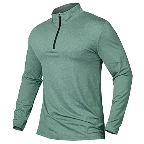 MANSDOUR Men's Quick-Dry Active Sports Shirts Quarter Zip Long Sleeve Athletic Running Pullover Tops Outdoor Workout Golf Sweatshirt Tea Green - Image 1