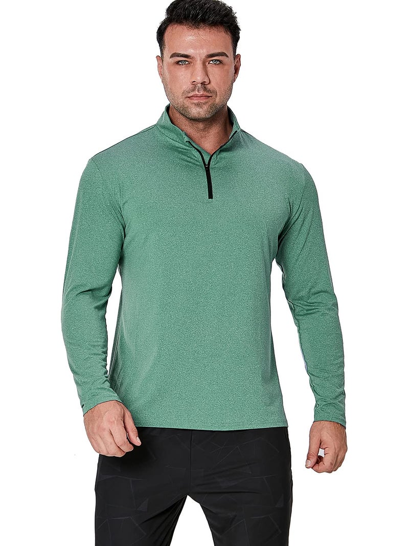 MANSDOUR Men's Quick-Dry Active Sports Shirts Quarter Zip Long Sleeve Athletic Running Pullover Tops Outdoor Workout Golf Sweatshirt Tea Green - Image 2