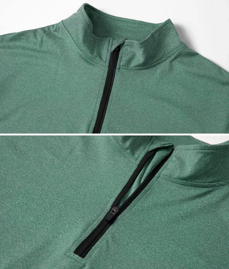 MANSDOUR Men's Quick-Dry Active Sports Shirts Quarter Zip Long Sleeve Athletic Running Pullover Tops Outdoor Workout Golf Sweatshirt Tea Green - Image 5