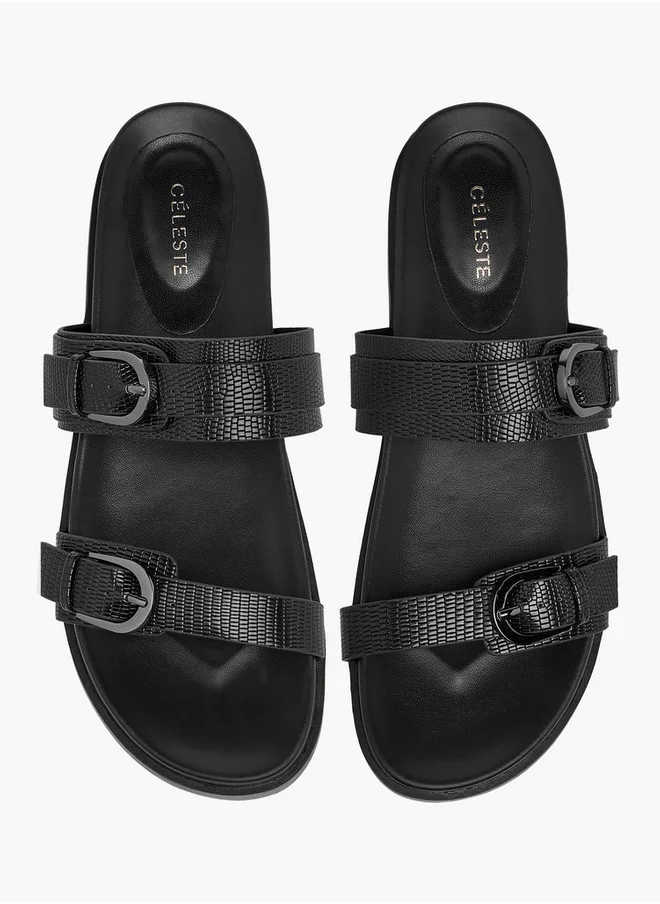 Celeste Women's Buckle Accent Slip-On Flat Sandals