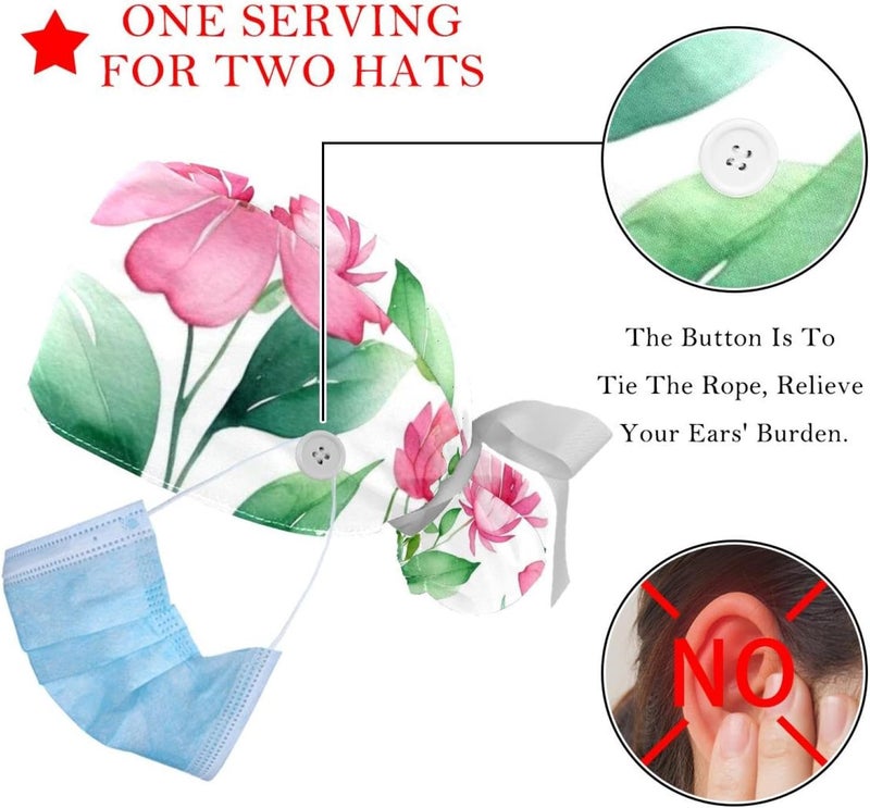 2 Packs Flowers and Green Leaves Bouffant Cap for Woman One Size - Image 3