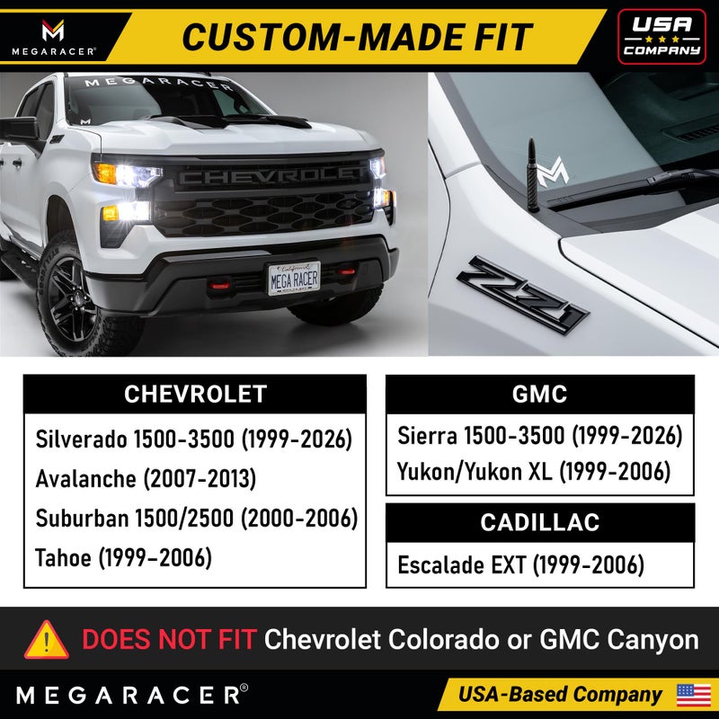 Mega Racer Anodized Black Carbon Fiber 50 Cal Bullet Antenna for Chevy Silverado & GMC Sierra 1500 2500 (1999-2026) â€“ Billet Aluminum, UV & Chip-Resistant, Car Wash Safe, Short Truck Replacement Accessories - Image 3