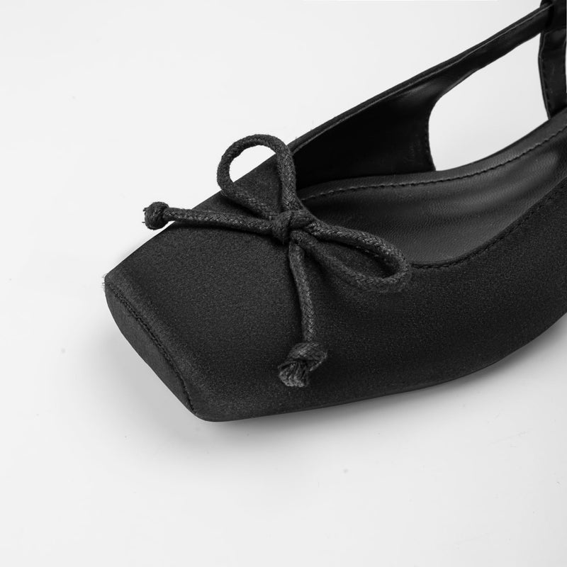 Lhamo Latso Black Flats for Women Ballerina Closed Square Toe Slip on Bowknot Flats Ballet Slingbacks Dressy Flat Shoes Satin 7.5 - Image 4