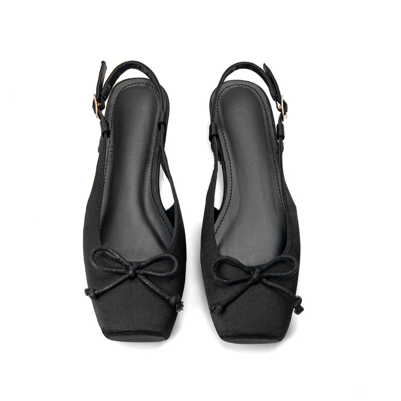 Lhamo Latso Black Flats for Women Ballerina Closed Square Toe Slip on Bowknot Flats Ballet Slingbacks Dressy Flat Shoes Satin 7.5 - Image 1
