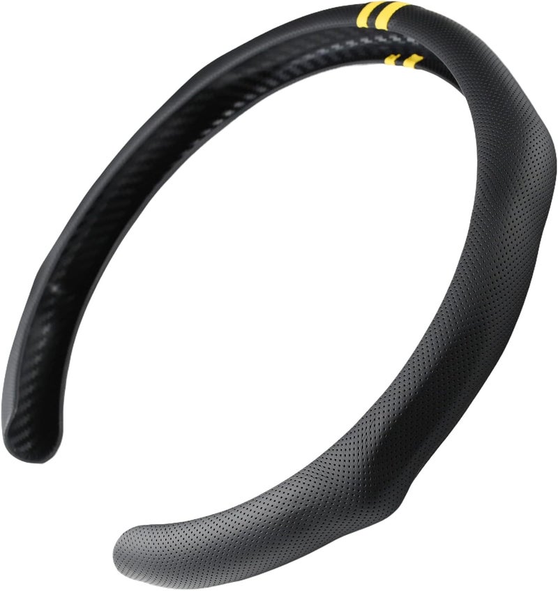 PartsTo Quick Install Sporty Perforated Nappa Leather Steering Wheel Cover with Yellow Stripes Universal fit 14½" to 15" Car SUV Pickup Steering Wheel - Image 3