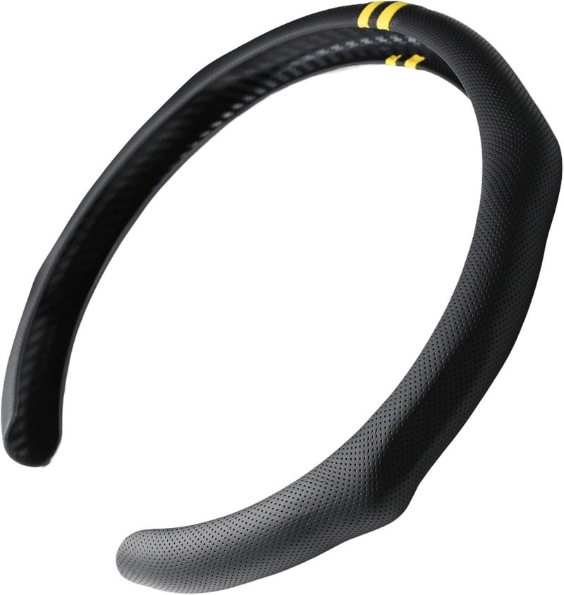 PartsTo Quick Install Sporty Perforated Nappa Leather Steering Wheel Cover with Yellow Stripes Universal fit 14½" to 15" Car SUV Pickup Steering Wheel - Image 2