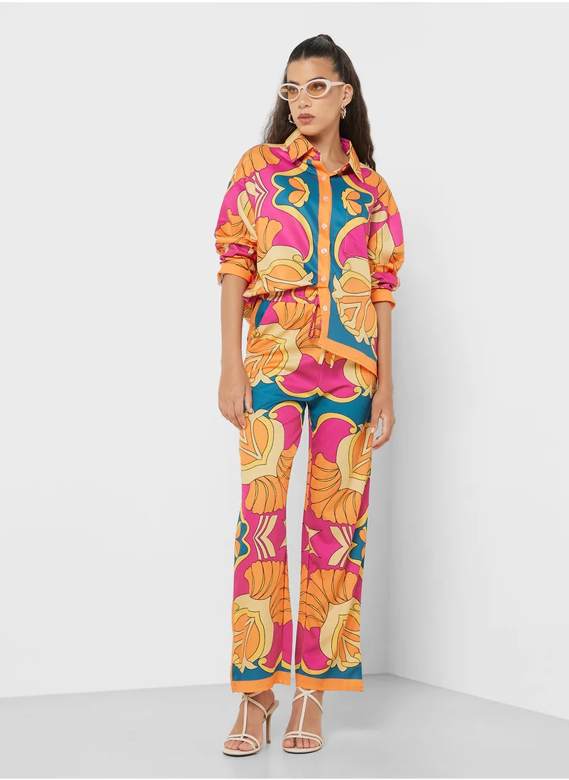 جينجر Oversize Floral Print Co-Ord Shirt & Pant Set