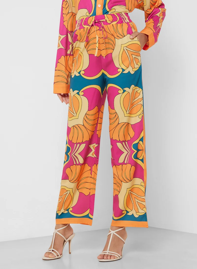 جينجر Oversize Floral Print Co-Ord Shirt & Pant Set
