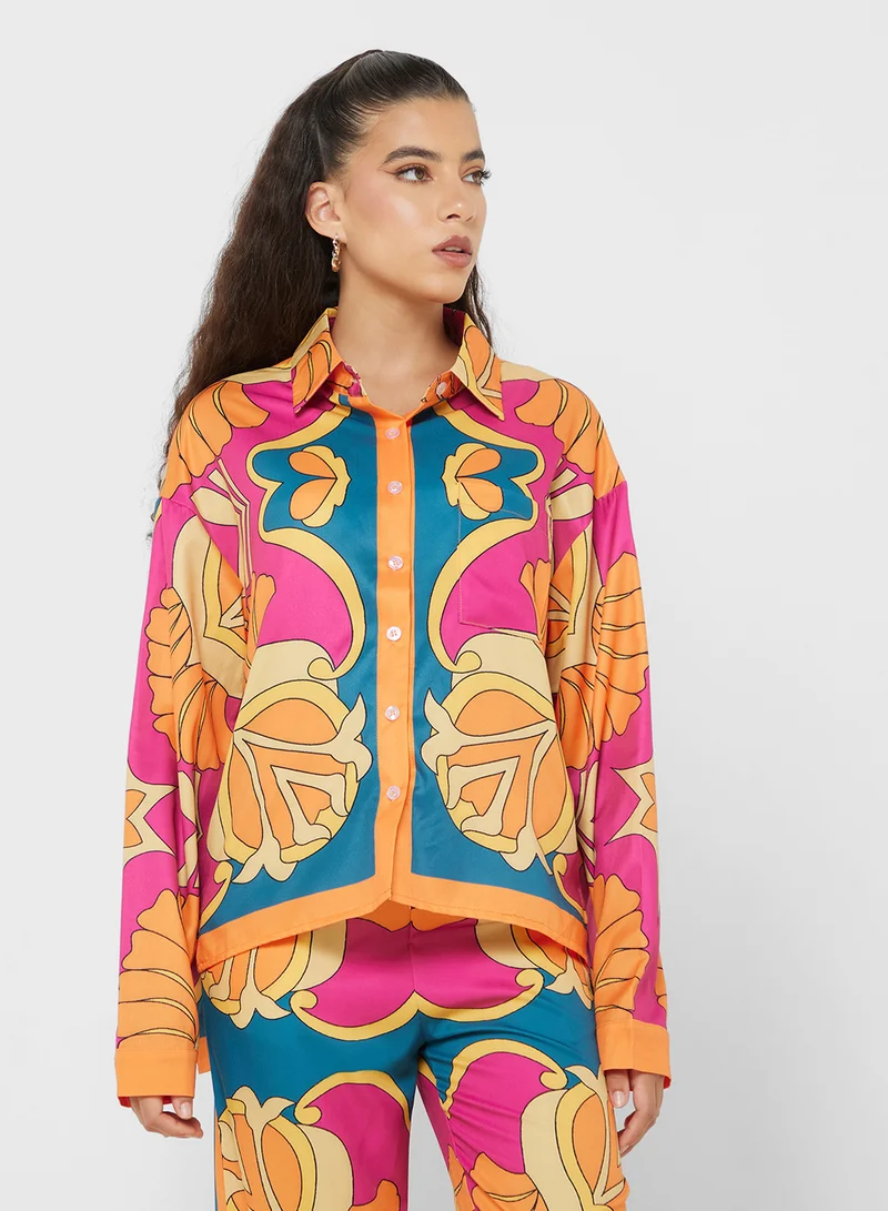 جينجر Oversize Floral Print Co-Ord Shirt & Pant Set