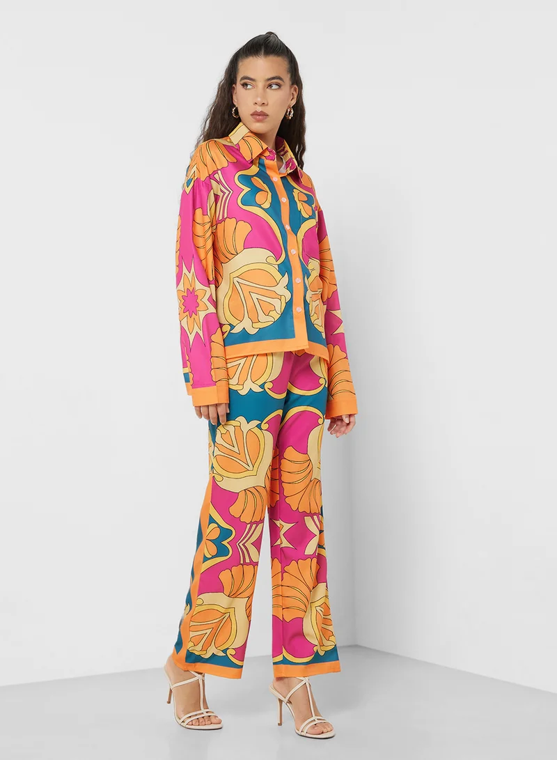 جينجر Oversize Floral Print Co-Ord Shirt & Pant Set