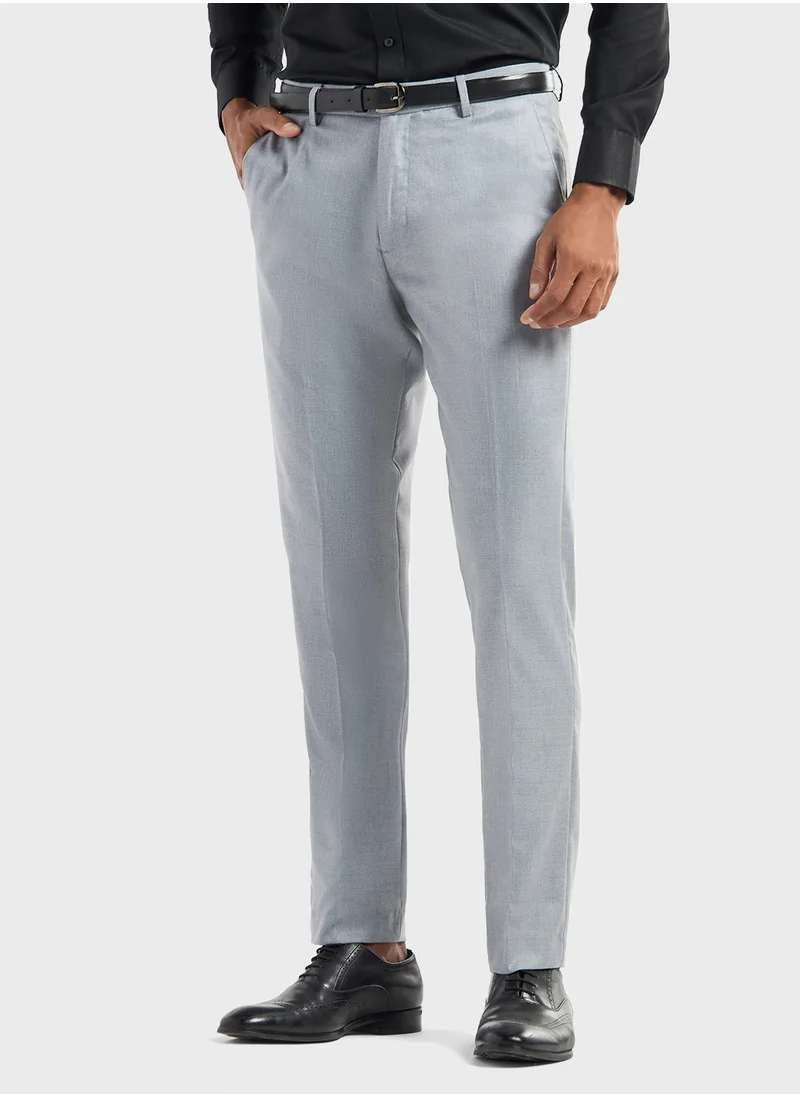 FAV Solid Regular Fit Trousers with Pockets and Button