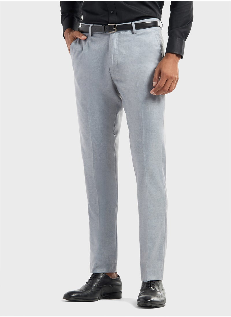 FAV Solid Regular Fit Trousers with Pockets and Button  - Image 1