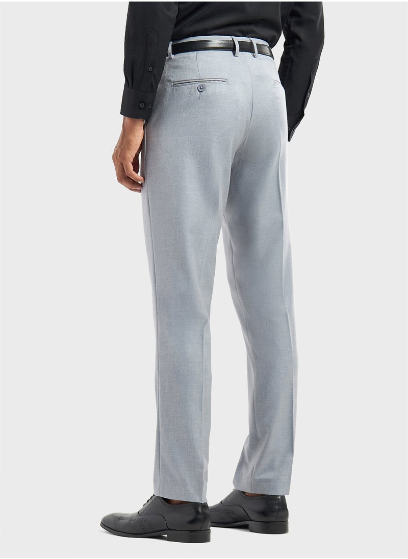 FAV Solid Regular Fit Trousers with Pockets and Button  - Image 2