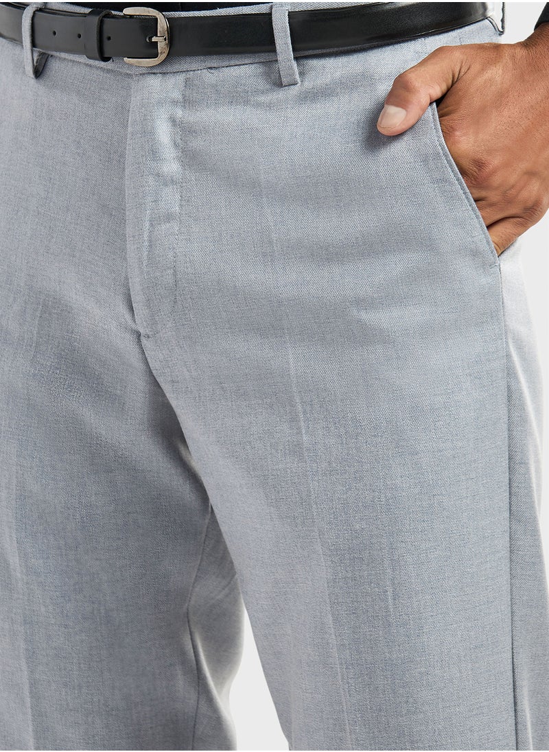 FAV Solid Regular Fit Trousers with Pockets and Button  - Image 3