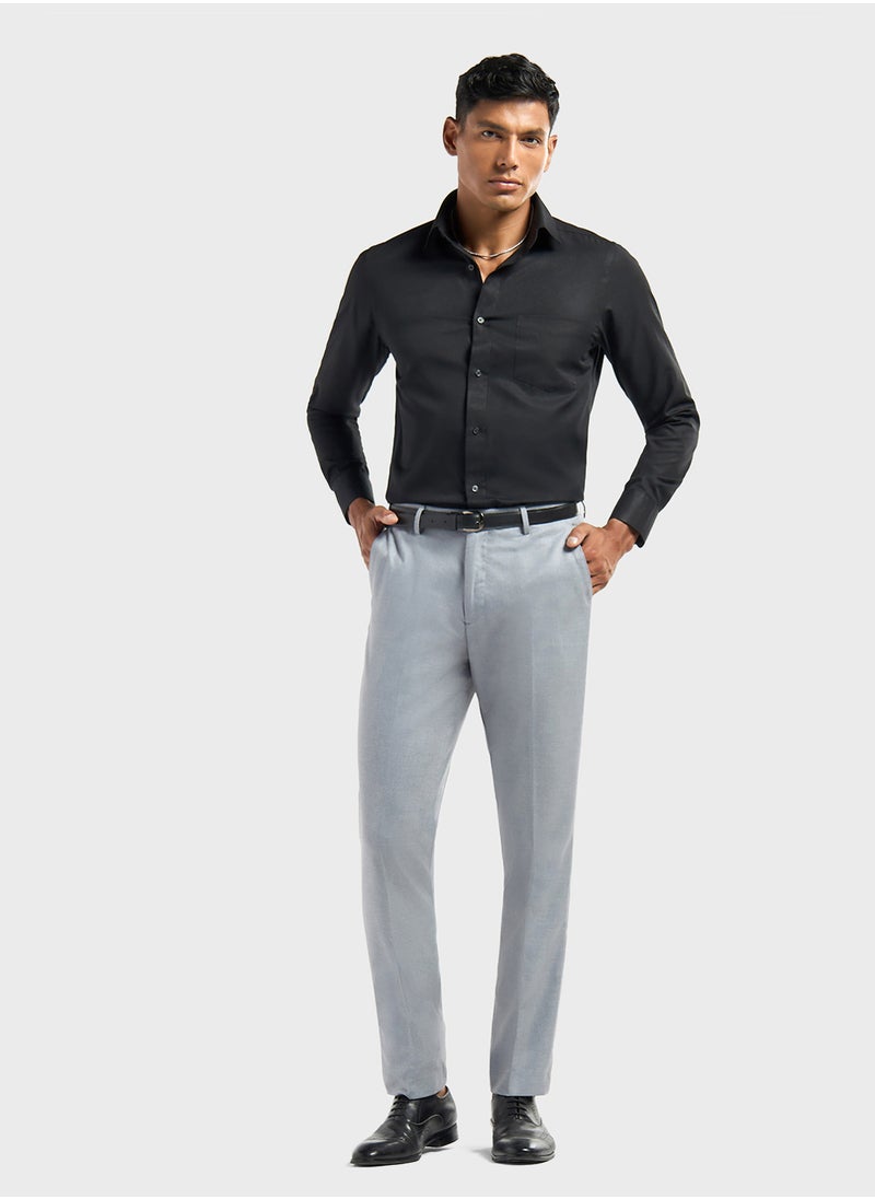 FAV Solid Regular Fit Trousers with Pockets and Button  - Image 4