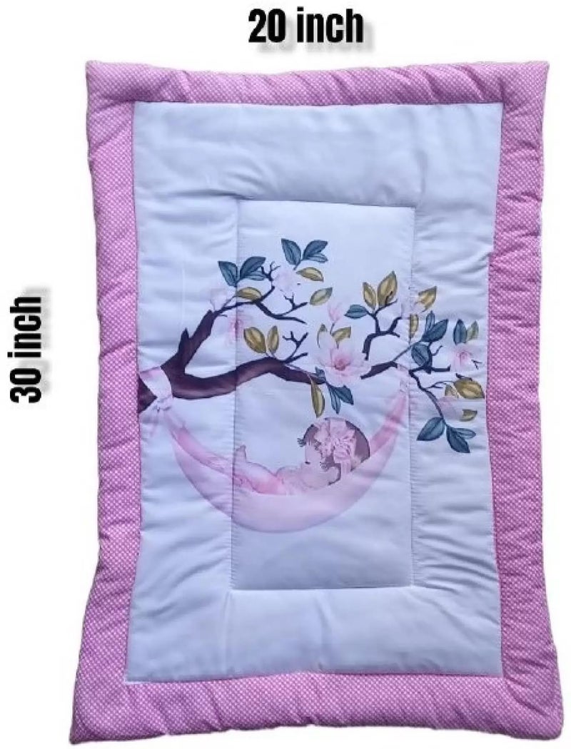 SmallBerry™ Combo Newborn Baby Pom Pom Cotton Baby Bed | Godari | Cradle Bed | Crib Sheet | Changing Mat Baby Godadi | Godari | Bedding Set | Mattress_Pack of 2 Piece_Bird & Unicorn - Image 3