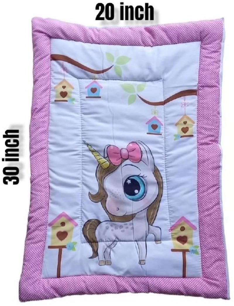 SmallBerry™ Combo Newborn Baby Pom Pom Cotton Baby Bed | Godari | Cradle Bed | Crib Sheet | Changing Mat Baby Godadi | Godari | Bedding Set | Mattress_Pack of 2 Piece_Bird & Unicorn - Image 4