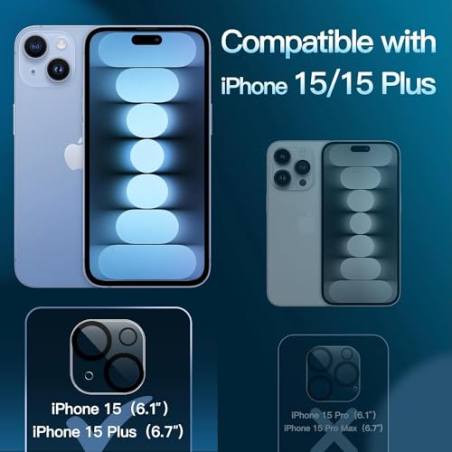 CASENED Camera Lens Protector for iPhone 15 / iPhone 15 Plus - Alloy Metal Cover with Tempered Glass Screen Protector - Case Friendly, Scratch Resistant, Easy Installation (IP 15 Clear) - Image 5