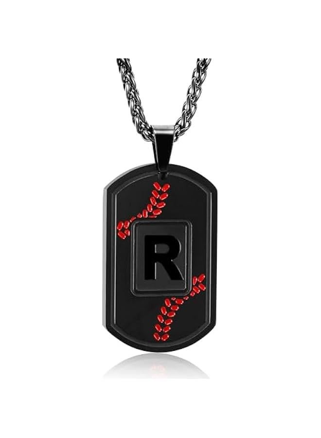 Graduation  Gifts Baseball Initial Necklace for Men Dog Tag Stainless Steel Sliver/Black/Gold Letter Pendant Sport Baseball Athletes Jewelry  Gifts for Kids Boys Men Teens Boyfriend - Image 1
