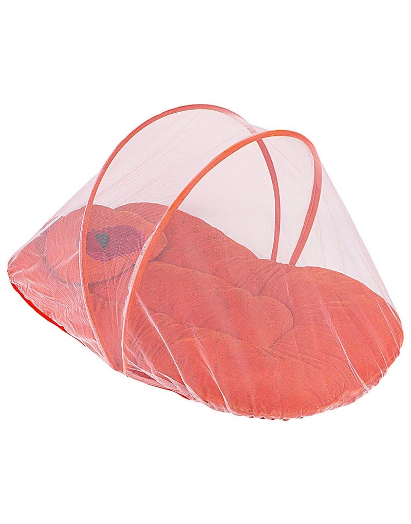 HELLO BABY Kids Bed Velvet Material Portable New Born Baby Cotton Bedding Set Soft Comfortable with Mosquito Net and Neck Pillow Orange Color - (0-12Month) - Image 4