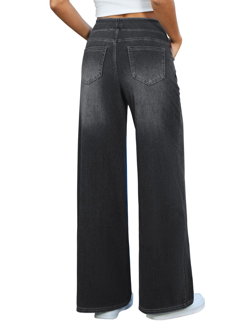 DLOODA Women's Wide Leg Jeans High Waisted Stretchy Denim Pants Elastic Waist Pull On Sweatpant Jeans Trendy Baggy Loose Dark Grey - Image 2
