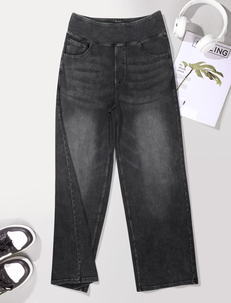 DLOODA Women's Wide Leg Jeans High Waisted Stretchy Denim Pants Elastic Waist Pull On Sweatpant Jeans Trendy Baggy Loose Dark Grey - Image 5