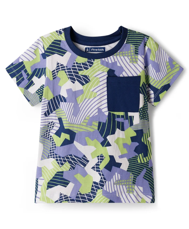 Pine Kids Pine Kids Single Jersey Knit Half Sleeves Co-ords Printed Night Suit - White & Blue