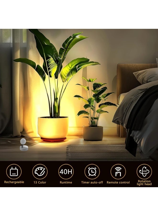 إضاءة موضحة LED RGB لاسلكية قابلة للشحن 13 نغمة لونية بتحكم عن بعد مؤقتة مغناطيسية رأس قابل للدوران إضاءة سقف صاعدة للنساء والرجال للداخل النباتات الفنون الأشجار - Image 2