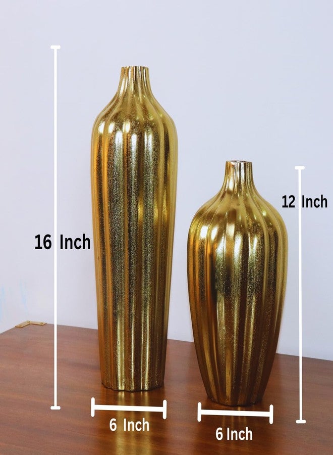 loosebucket®Premium Golden Aurora's Embrace Aluminum Decorative Metal Vase |Modern Flower Vase for Pampas Grass|Dried Flowers, Home & Office Decor, Centerpiece, Handcrafted Gift Vase16 & 12 Inches - Image 5