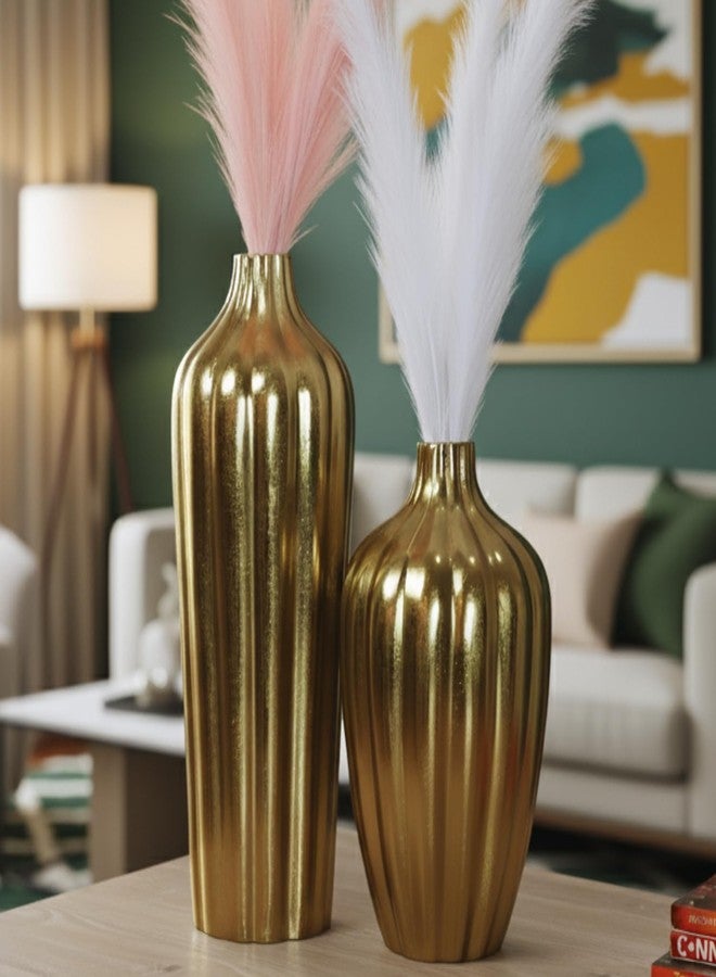 loosebucket®Premium Golden Aurora's Embrace Aluminum Decorative Metal Vase |Modern Flower Vase for Pampas Grass|Dried Flowers, Home & Office Decor, Centerpiece, Handcrafted Gift Vase16 & 12 Inches - Image 1