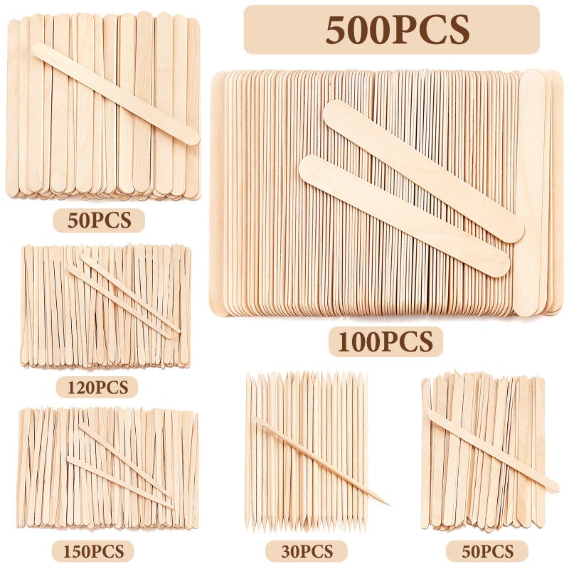 EWVVSS 6 Style 500 Pcs Wax Sticks Assorted Wax Applicator Sticks For Body Legs Face With Small Medium Large Sizes Wood Popsicle Sticks For Waxing Or Craft Sticks - Image 3