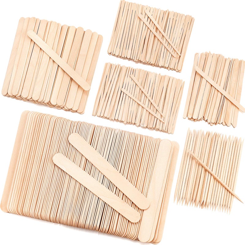 EWVVSS 6 Style 500 Pcs Wax Sticks Assorted Wax Applicator Sticks For Body Legs Face With Small Medium Large Sizes Wood Popsicle Sticks For Waxing Or Craft Sticks - Image 1