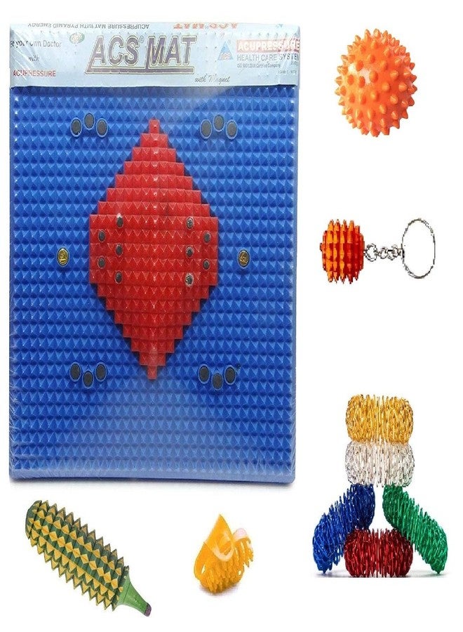 ACS MAT Acupressure Reflexology Magnetic Pyramidal Therapy Foot Mat Roller Tools Combo Kit for Stress and Pain Relief, Multicolor (As) - Image 1