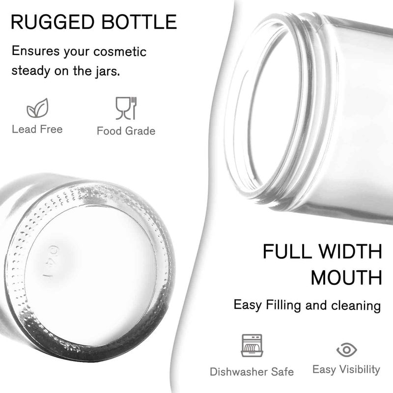Bumobum برطمانات زجاجية سعة 2 أونصة مع أغطية، عبوة 48 حبة حاويات صغيرة دائرية شفافة مع أغطية بيضاء، ملصقات فارغة وبطانة داخلية، حاويات تجميل فارغة للعينة، مسحوق، كريم، لوشن - Image 2
