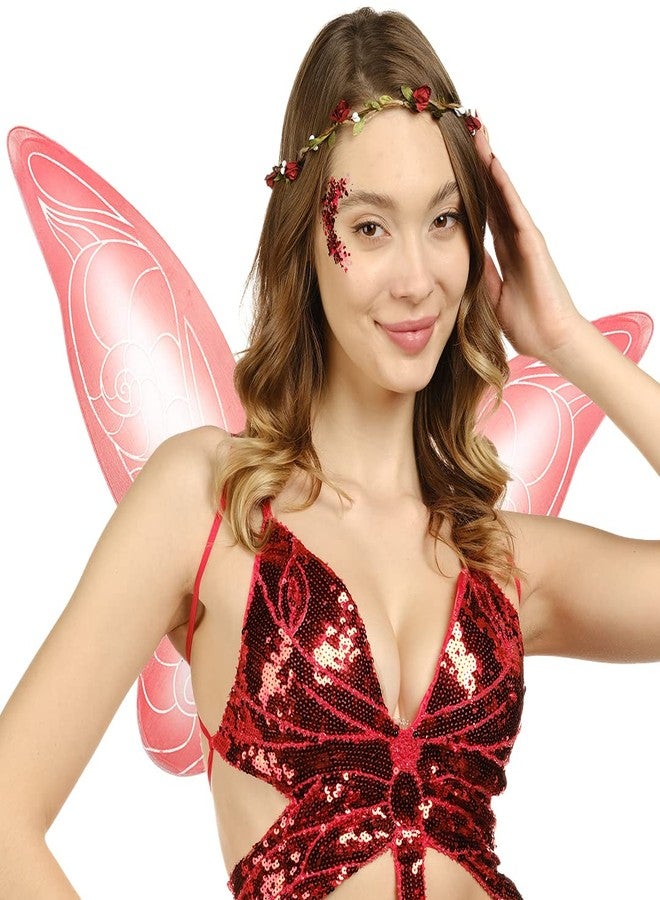 Funcredible Red Fairy Wings, Fairy Crown and Glitter - Fairy Costume Accessories - Butterfly Costume for Women and Girls - Halloween Costumes for Women - Image 4