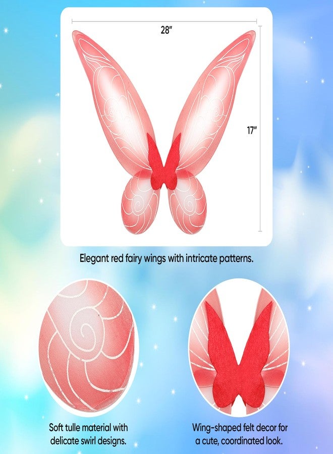 Funcredible Red Fairy Wings, Fairy Crown and Glitter - Fairy Costume Accessories - Butterfly Costume for Women and Girls - Halloween Costumes for Women - Image 2