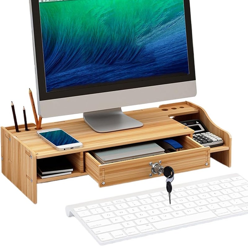 Wooden Monitor Stand Riser Ergonomic Desktop Riser For Computer Laptop Printer Stable Sturdy Base - Image 1