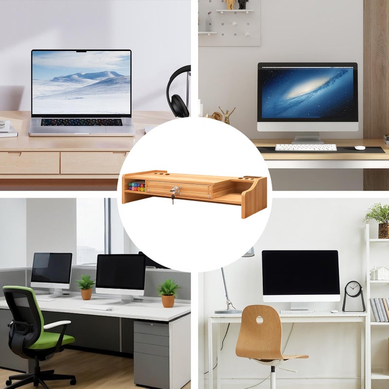 Wooden Monitor Stand Riser Ergonomic Desktop Riser For Computer Laptop Printer Stable Sturdy Base - Image 5