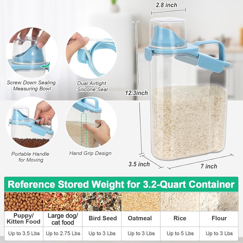 TBMax 2 Pack Rice Container Cereal Storage Container 3.2 Quarts, Kitchen Pantry Dry Food Storage Holder with Easy-Pouring Spout & Handy Cup, Small Pet Dog Cat Food Dispenser for Daily Feeding - Image 2